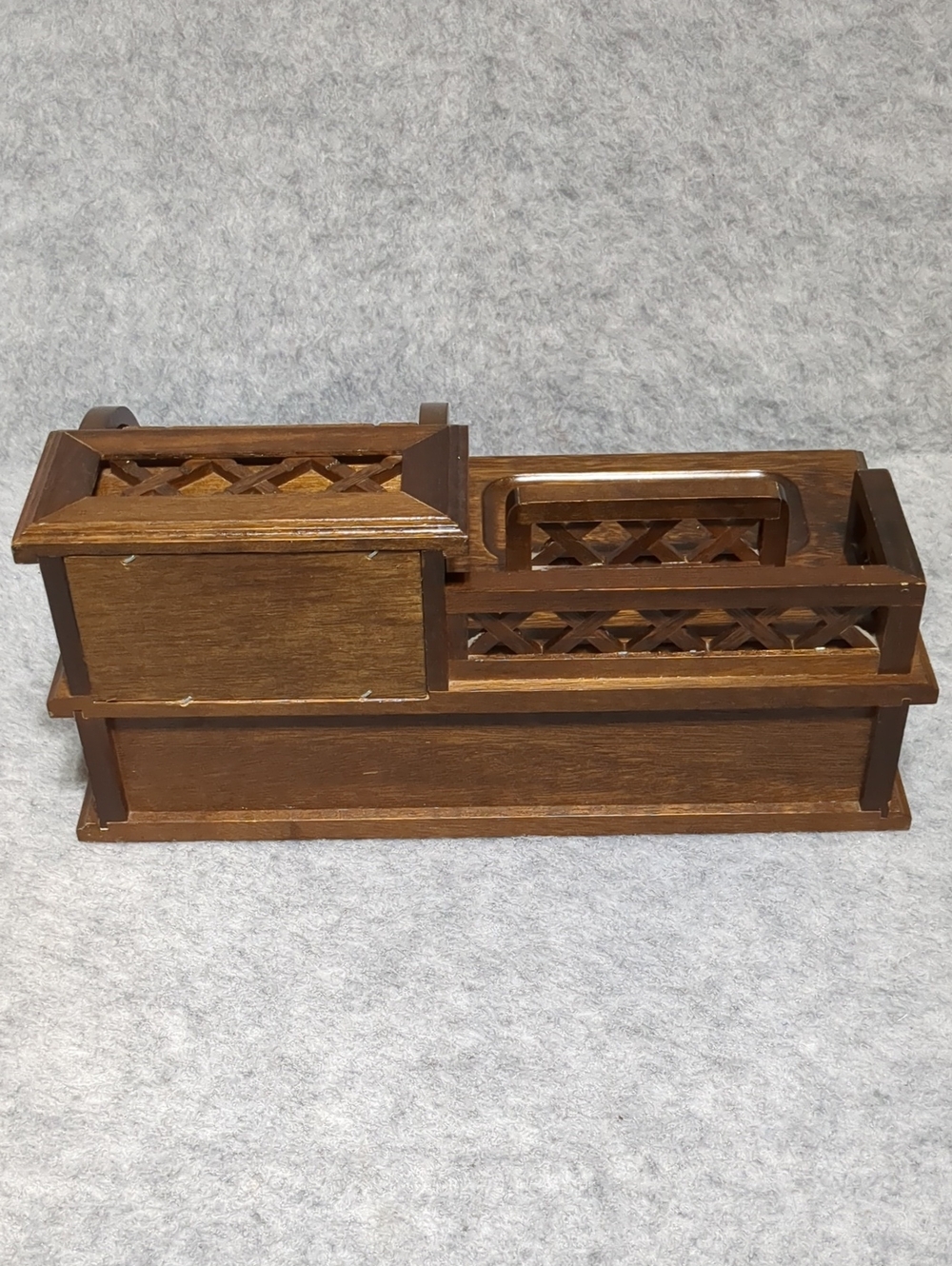 Vintage Wooden Jewelry Box Desk Organizer Roll-Top Velvet Storage Drawer - Picture 6 of 14